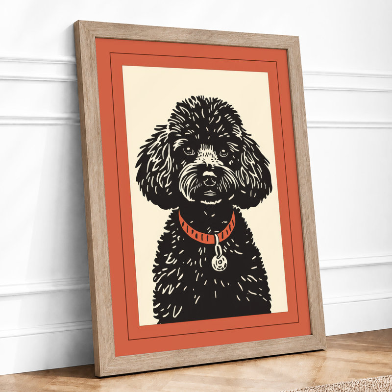 Groomed Poodle Retro - Framed Print, A4 - 29.7 x 21.0 cm, Oak