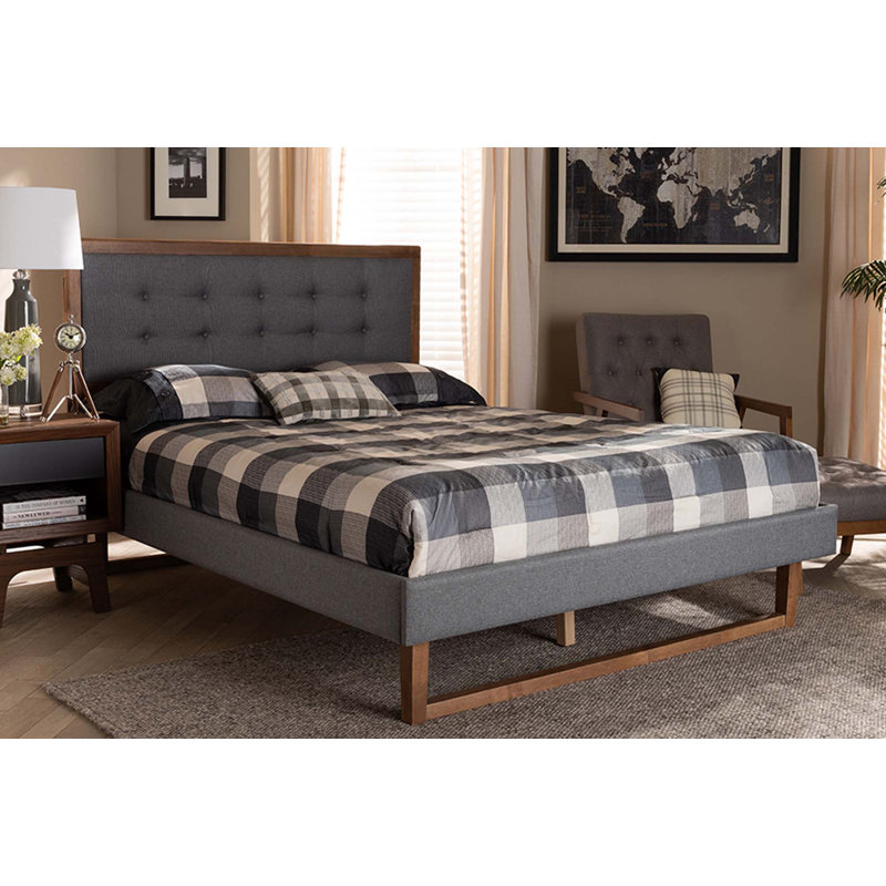 Cicenia Upholstered Bed, King, Dark Gray/Ash Walnut