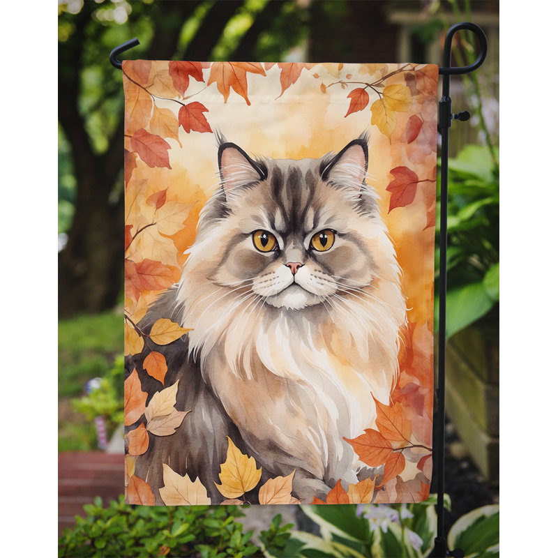 Chat en feuilles d'automne drapeau de jardin, Persan