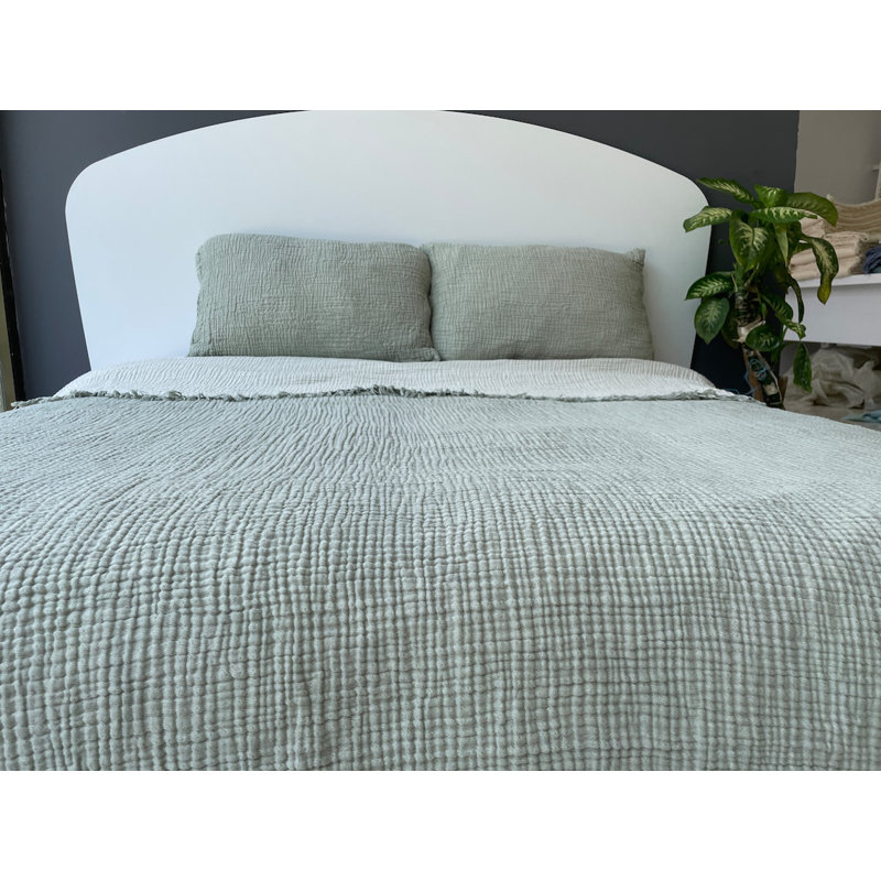 Muslin Coverlet, Twin Coverlet / Bedspread, Green