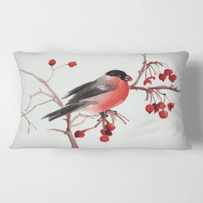 Housse et insert d'oreiller rectangulaire Bullfinch Bird on a Branch