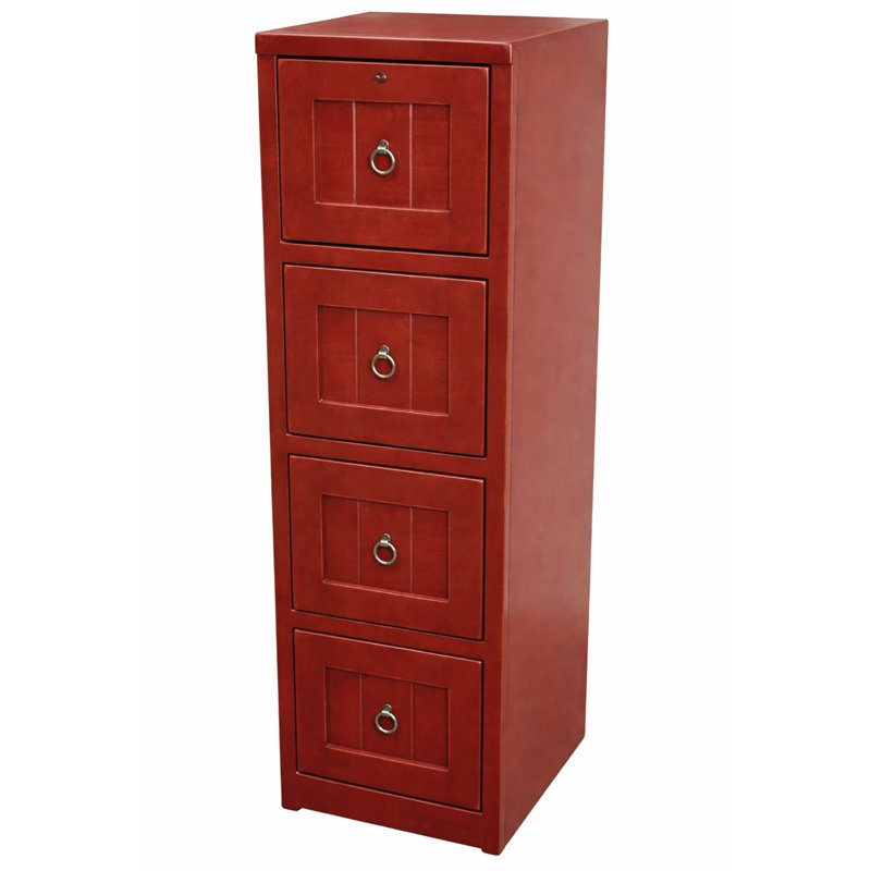 Raina 17.25'' Wide 4 -Drawer Solid Wood File Cabinet, Burnt Red