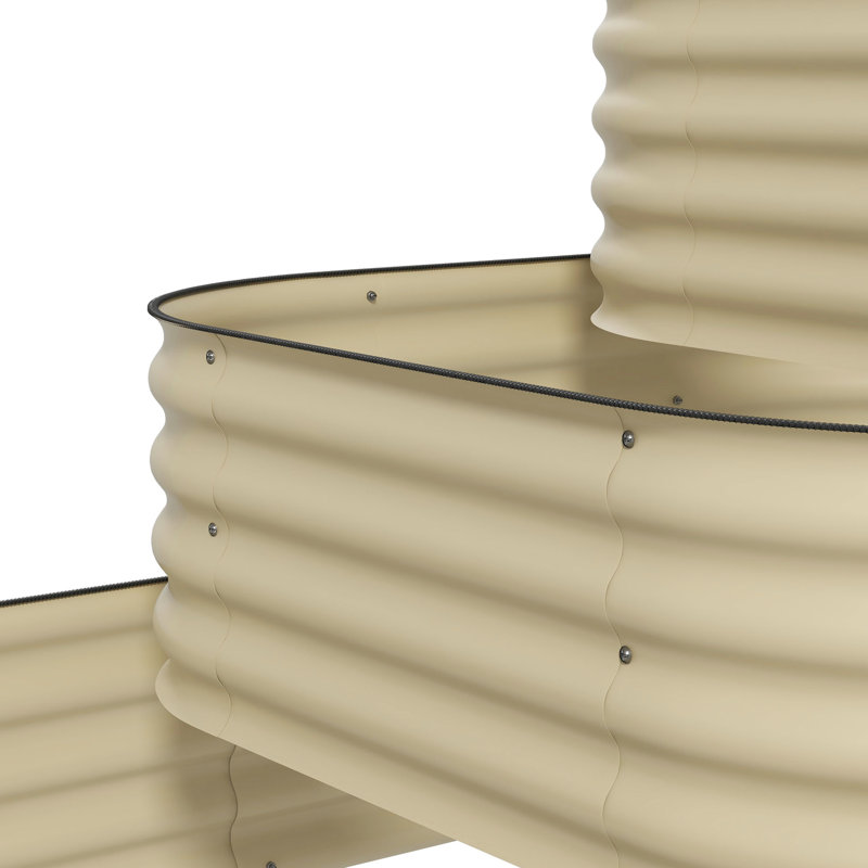 Galvanized Steel 3 Raised Garden Bed Kit, 61.67"X43"X32.34", Creamy White, 3 Planter Boxes With Rubber Strip Edging For Backyard Bed, 61.67" X 43" 32.34", Cream Flexible Outdoor & Patio