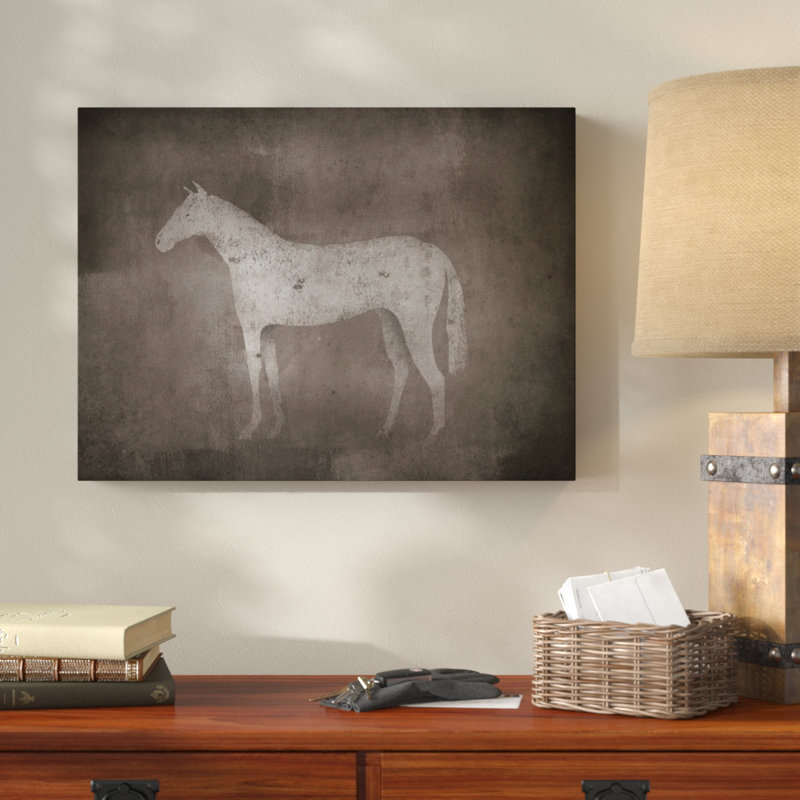 « white cheval on grey », reproduction d’impression sur toile tendue, H 14 po x l 19 po x P 2 po