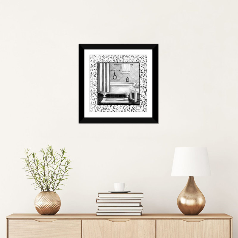 «Bath I», impression sur toile, H 16 po x l 16 po x P 1 po, Papier d'art encadré noir, Blanc