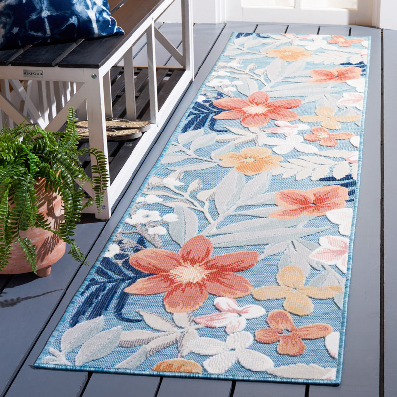 Aadham Floral Navy Blue/Aqua/Rust Indoor / Outdoor Area Indoor/Outdoor Area Rug, Runner 2' x 10'