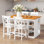 Ensemble de table de salle à manger à hauteur de comptoir en bois massif 60 po x l 30 po avec tablettes de rangement à 3 niveaux et chaises rembourrées pour 4, 5 pièces, blanc