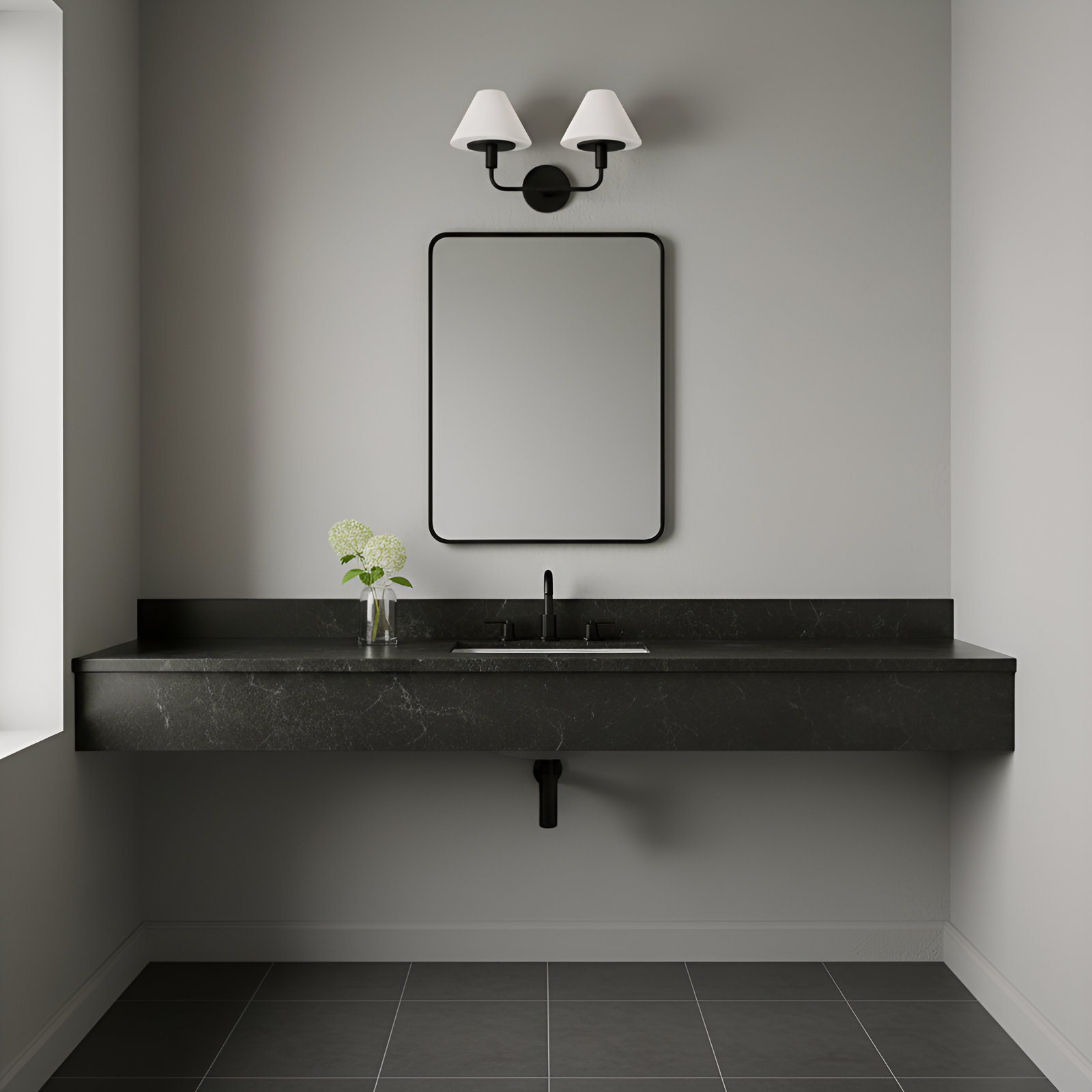 Kristin Medium Sconce, Midnight Black, 2 Lights, 11" H x 18" W x 8.875" D