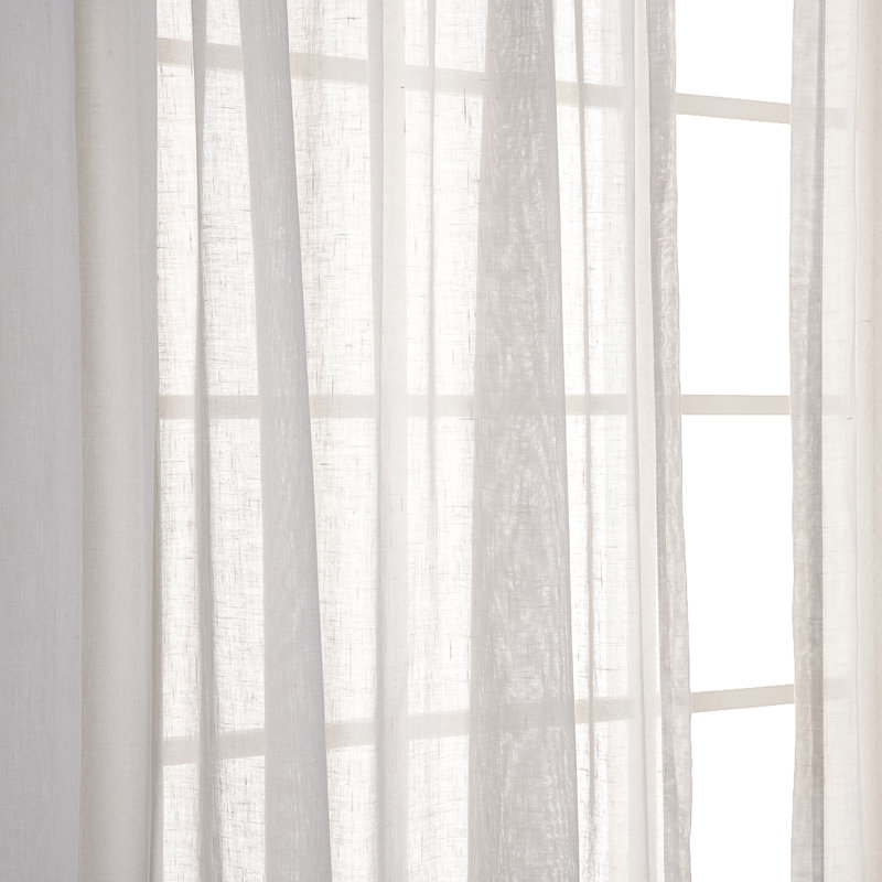Gathered Linen-Textured Grommet Semi-Sheer Curtains (Set Of 2), Light Gray, 52" W x 96" L
