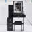 29.2" Small Size Left Bedside Cabinet Vanity Table + Cushioned Stool, 2 AC+2 USB Power Station, Hair Dryer Bracket, Extra Large Touch Control Sliding LED Mirror, Tri-Color Switching, Brightness Adjust-2037636986