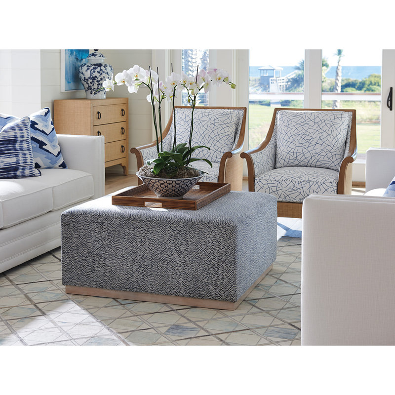 Barclay Butera Upholstery Square Ottoman, Cameo Shores, Blue/Gray