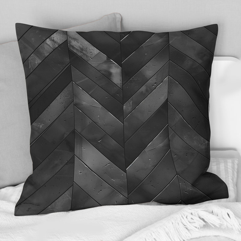 Imprimé à chevrons noir III - Coussin décoratif traditionnel, H 18 po x l 18 po