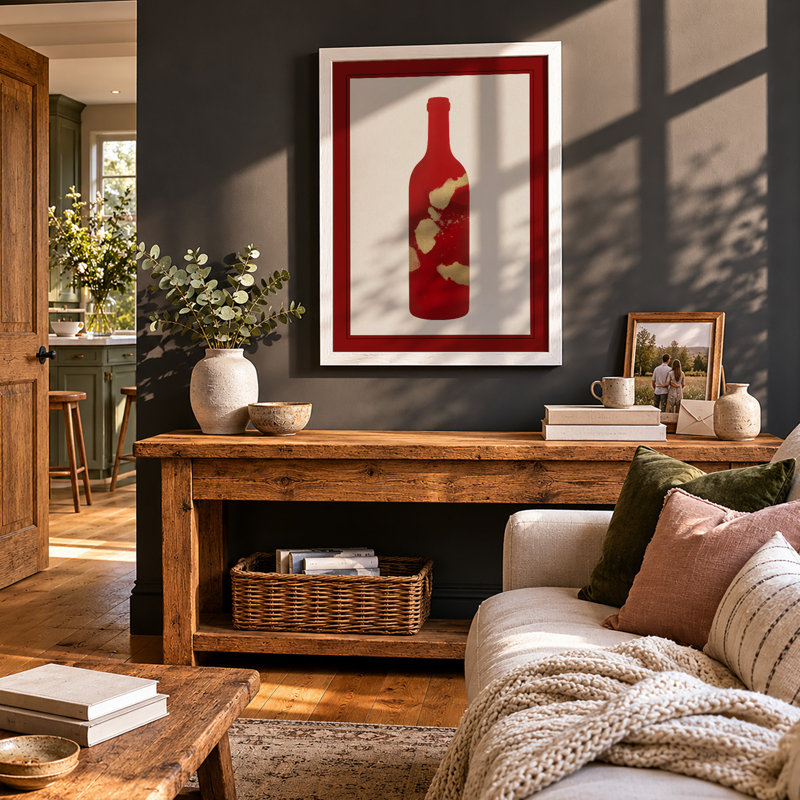 Autumn Wine Bottle Modern - Print, A2 - 59.4 x 42.0 cm, White