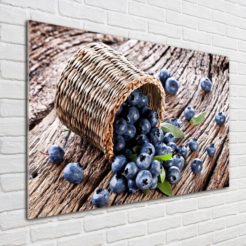 Blueberries In A Basket - No Frame Print on Glass