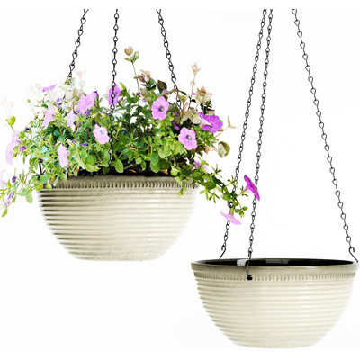 Paquet de 2 pots de fleurs suspendus de 10 po avec trou de drainage et bouchon blanc cassé