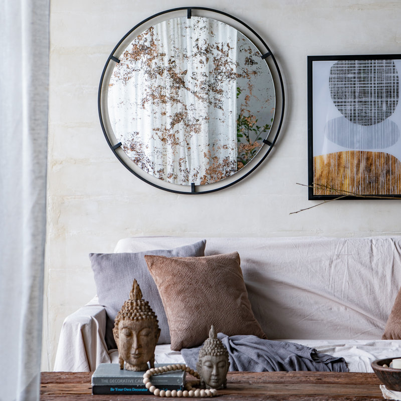 Miroir rond avec cadre en métal
