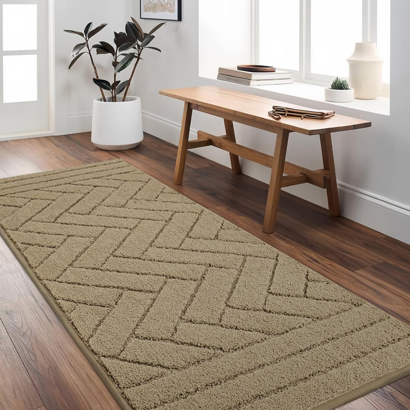 Taupe Durable Rubber Backing Runner Carpet Soft Long Door Mat, Runner 50 x 120 cm