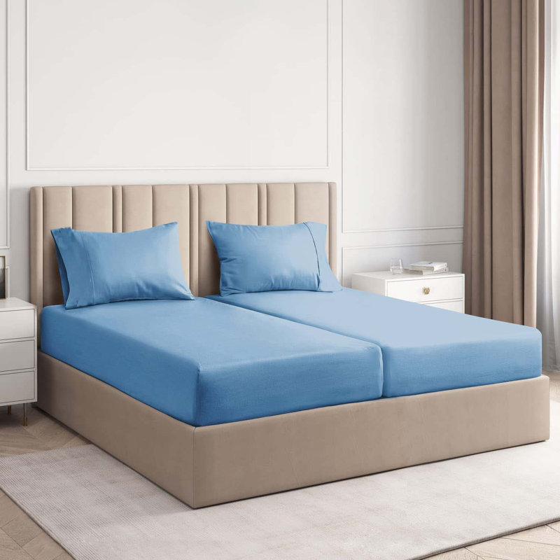 7-Piece Rayon from Bamboo Deep Pockets Split King Bed Sheet Set, Denim