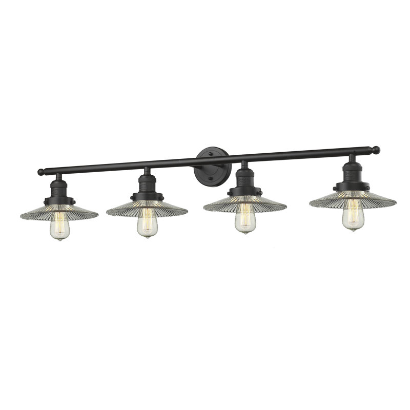 Reyhani 4 - Light Dimmable Vanity Light, Clear Halophane, Oil Rubbed Bronze, 60 Watt Vintage Incandescent Bulb