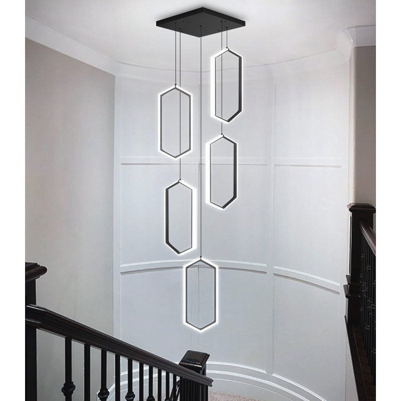 5-ring Modern Led Dimmable Chandelier Black, Matte Black
