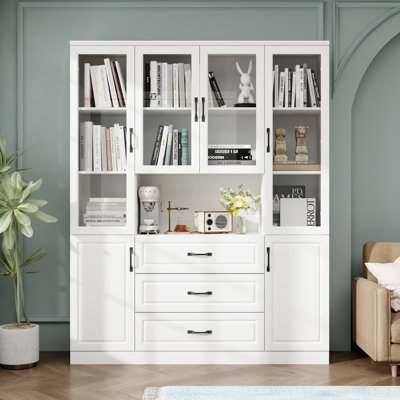 78.7'' H X 63'' W 3-Drawer Bookcase With Glass Doors