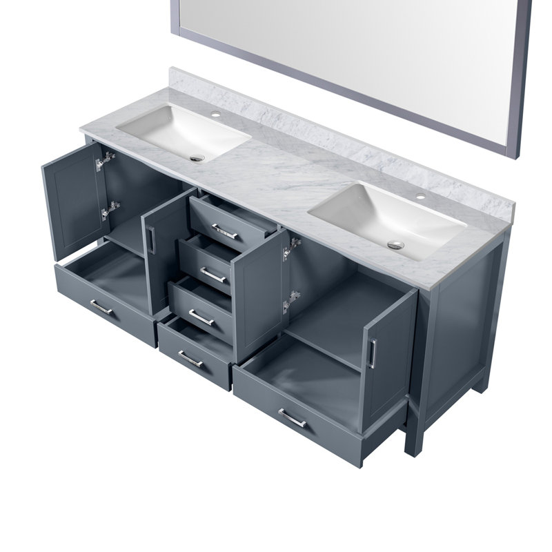 Meuble-lavabo double haut de gamme avec plateau en marbre de Carrare et miroir