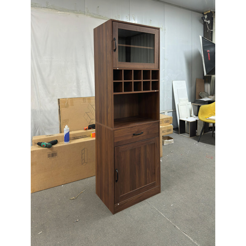 Armoire de cuisine avec étagère de rangement coulissante multifonctionnelle, armoire de rangement de style campagnard avec portes en verre, organisateurs de garde-manger pour la cuisine, armoire de bar, salle à manger