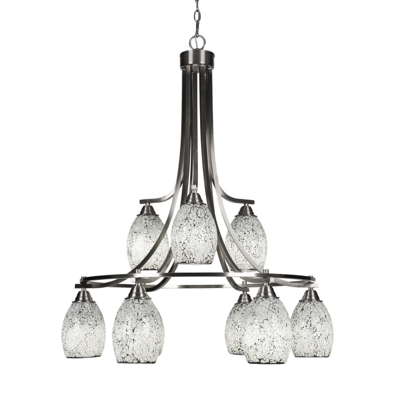 Lustre 9 lumières avec verre fusion noir de 5 po Michell Paramount, Nickel brossé