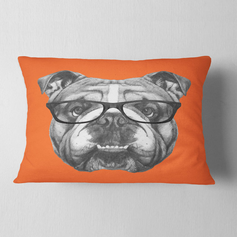 Coussin bouledogue anglais avec verres