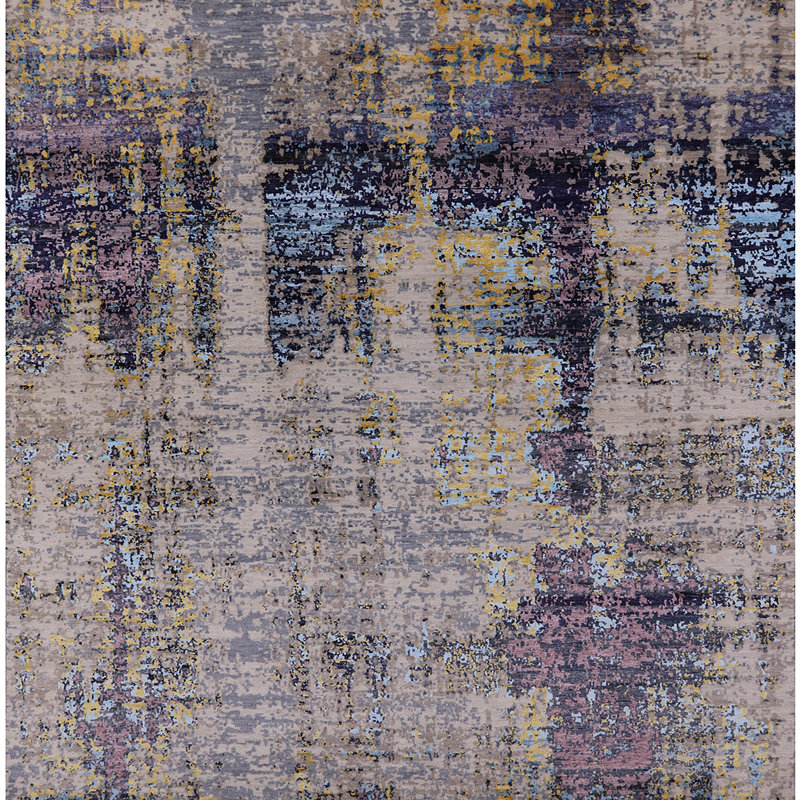 Tapis abstrait gris / bleu / mauve Caramont, Carré 5 pi