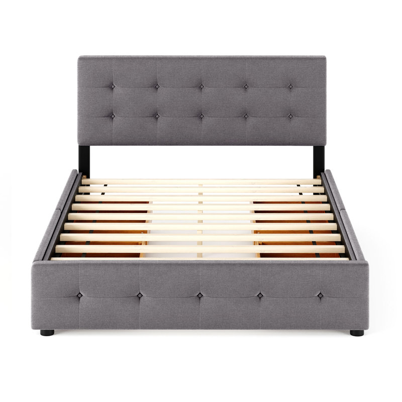 Upholstered Platform Storage Bed, Light Gray