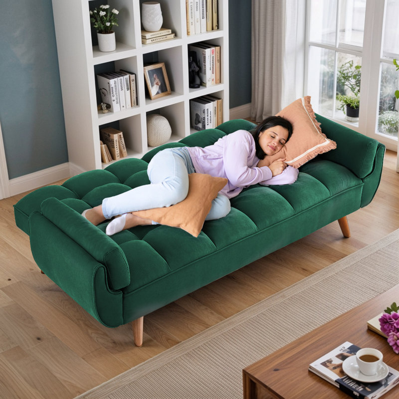 Tarantino Twin 75.3'' Upholstered Split Back Convertible Sofa, Green Linen