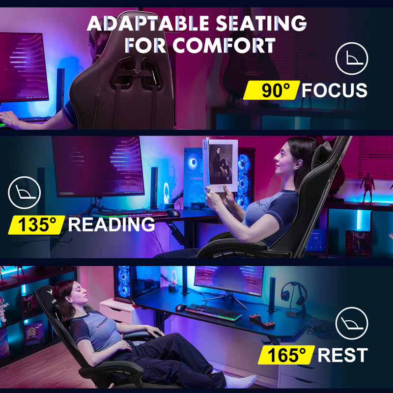 Gaming Chair with 2-Point Massage and Footrest, Video Gamer Chair Ergonomic High Back Support Computer Chair, Swivel Desk Chair for Home Office