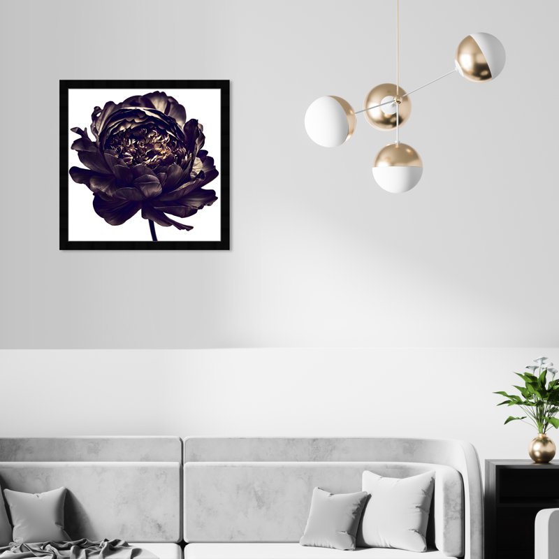 Pivoine noire - cadre photo, H 22 po x l 22 po, Cadre noir