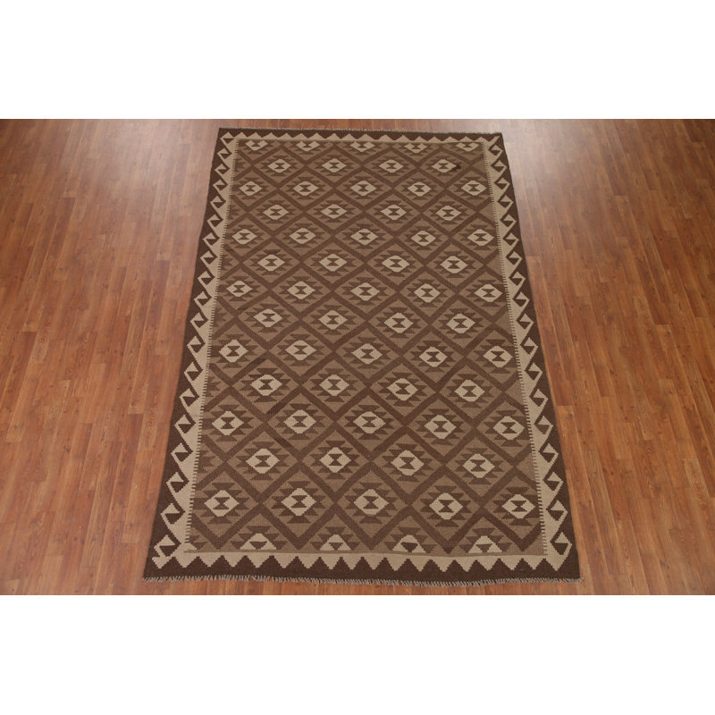 Brown Kilim Reversible Wool Area Rug 7x10