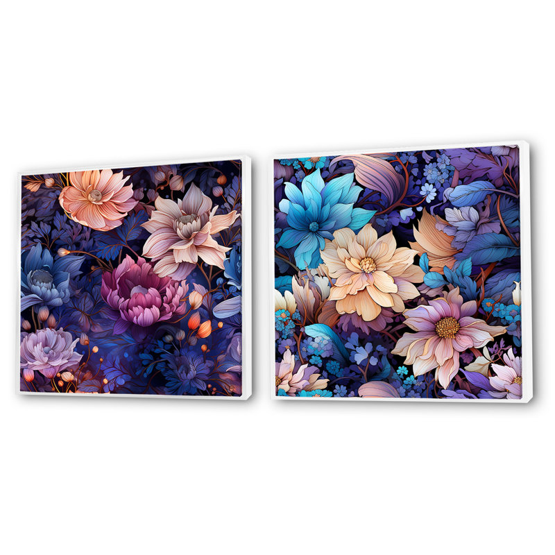 Orly - Ensemble de 2 collages carrés floraux, Cadre flottant blanc, H 16 po x l 33 po