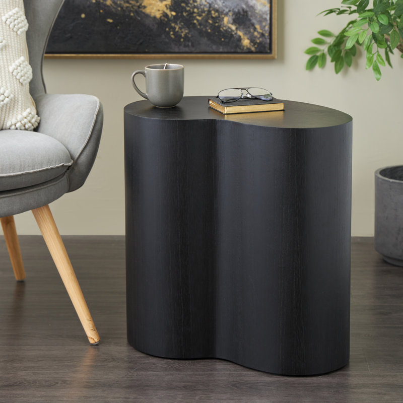 Black Wood Heart Inspired Side End Accent Table, 22" x 14" x 22", Black