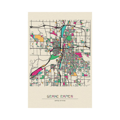 Grand Rapids, Michigan Map by Ayse Deniz Akerman - Wrapped Canvas Print