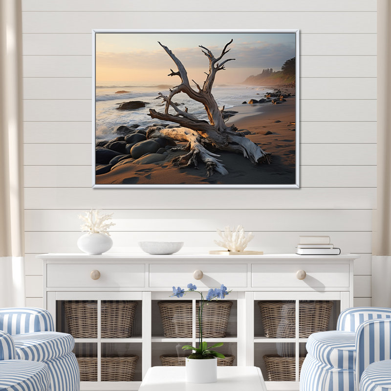 «Alue Tree Beachside Harmony IV», reproduction sur toile, H 24 po x l 32 po x P 1 po, Cadre flottant blanc
