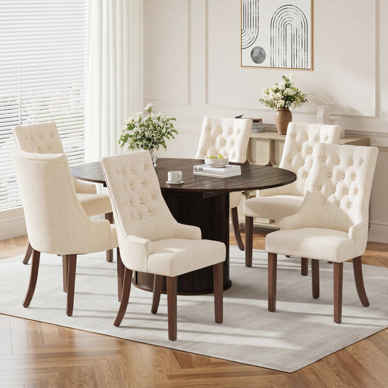 Ensemble de table de salle à manger 6 personnes, 7 Pieces: Table, 6 Chairs, Beige