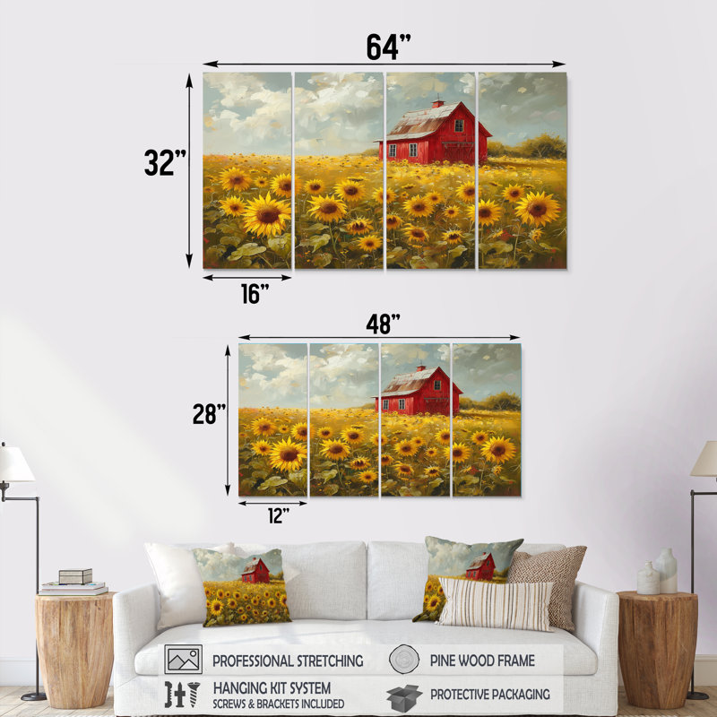Paula - tournesols, ensemble d'art sur toile, H 32 po x l 64 po