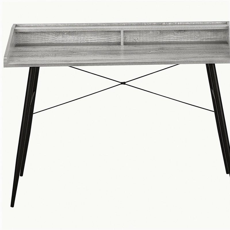 Bureau d'ordinateur, bureau personnel, ordinateur portable, tablettes de rangement, l 48 po, travail, stratifié gris, métal noir, contemporain, moderne