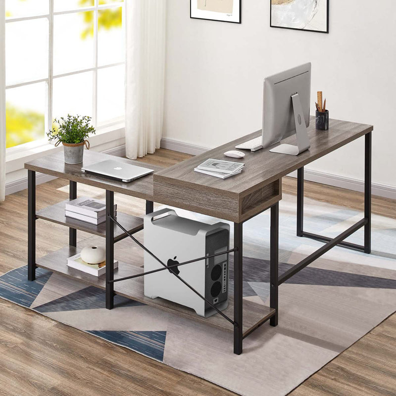 Bureau en L réversible Bohannon, Gris