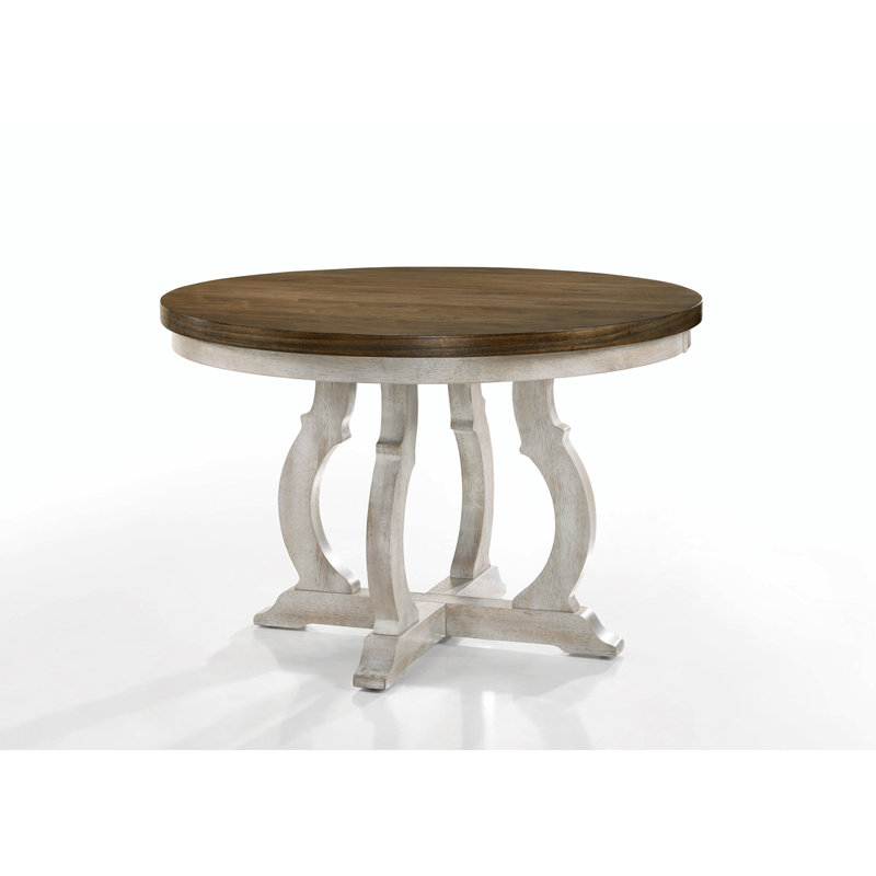 Table de salle à manger ronde Cillin, finition noyer et blanc antique DN01805