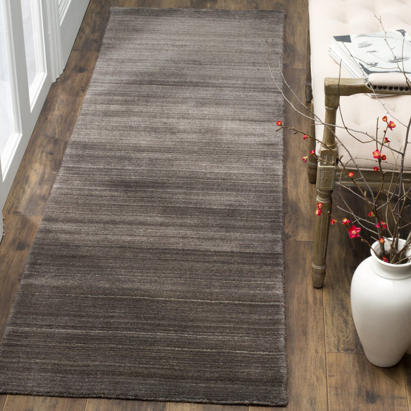 Tapis gris anthracite en laine et en coton tissé à la main Thendara, Tapis de couloir 2 pi 3 po x 8 pi