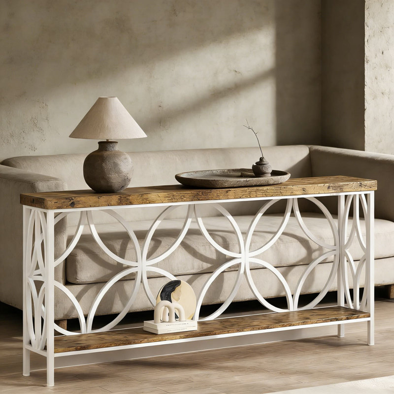 Console industrielle avec tablette de rangement à 2 niveaux, canapé extra long pour canapé derrière, table d'entrée étroite pour salon, vestibule, couloir et bureau