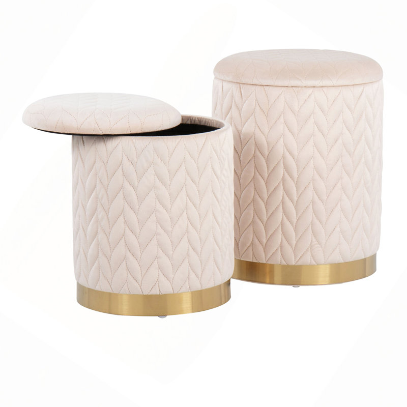 Quilted Ottoman Set Metal And Velvet
