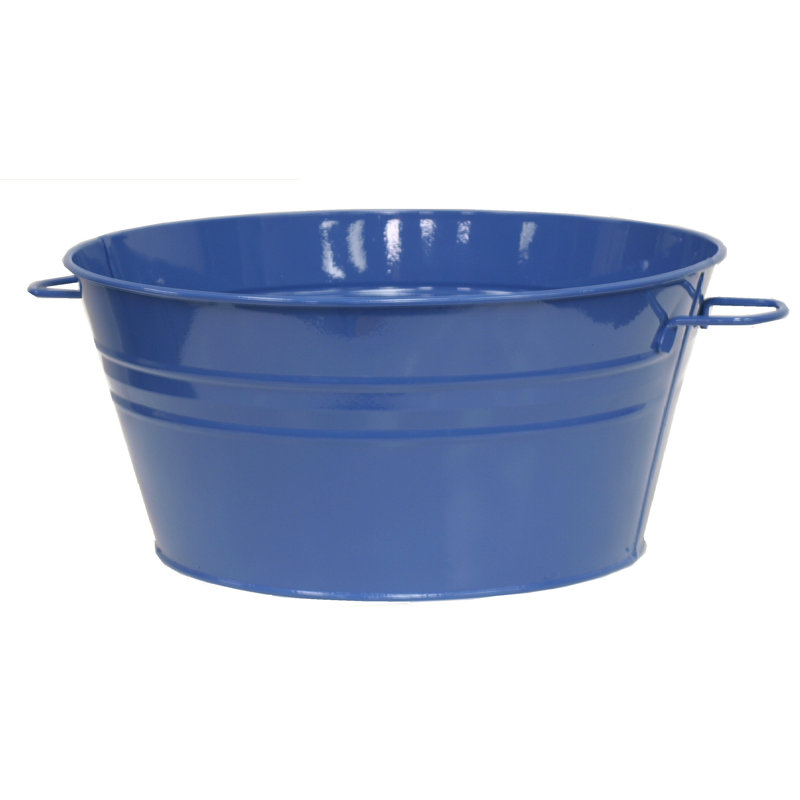 Enameled Galvanized Steel Planter / Beverage Tub., Blue, 8" H x 15" W x 15" D