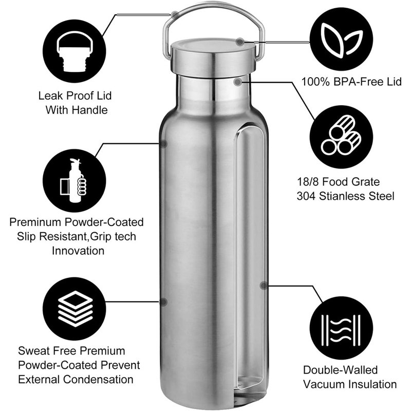 20 bouteilles isolantes en acier inoxydable 20 oz - paquet de 8 (argent)