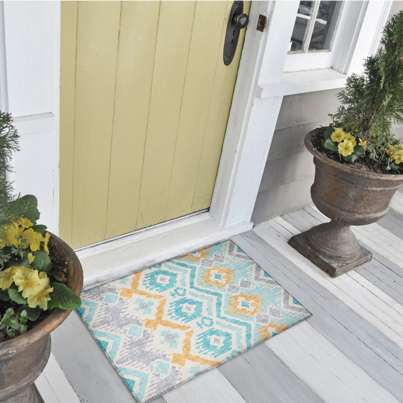 Chenille Washable Ikat Indoor / Outdoor Rug, Rectangle 1'8" x 2'6"